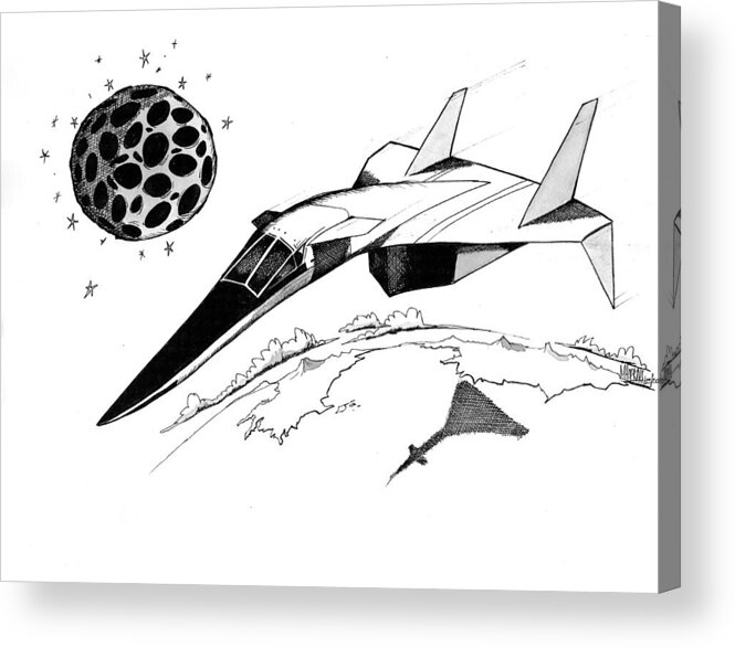 Xb-70 Acrylic Print featuring the drawing XB70 Original Black and White Drawing by Michael Hopkins
