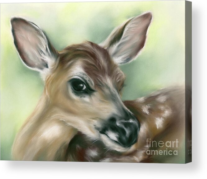 Animal Acrylic Print featuring the painting Young Fawn on Green by MM Anderson