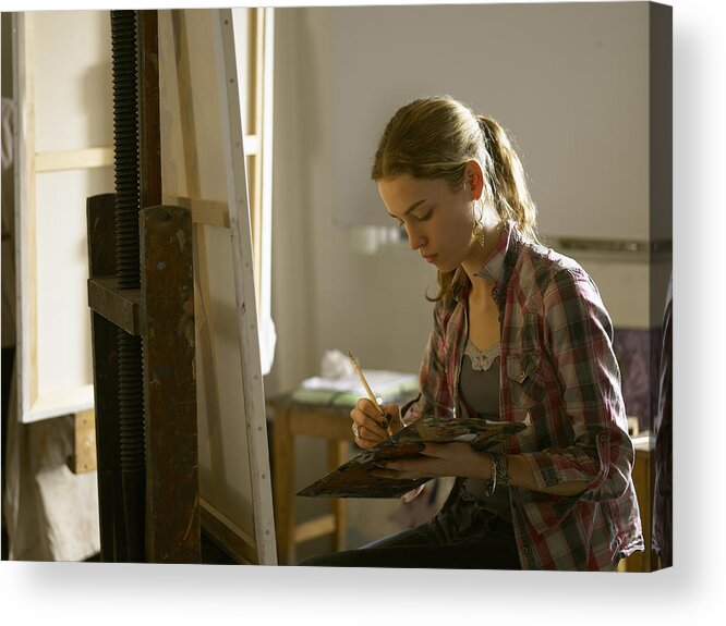 Art Acrylic Print featuring the photograph Young woman painting by 10'000 Hours