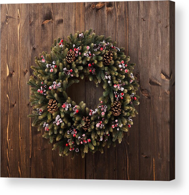 Red Acrylic Print featuring the photograph Advent Christmas wreath decoration #5 by U Schade