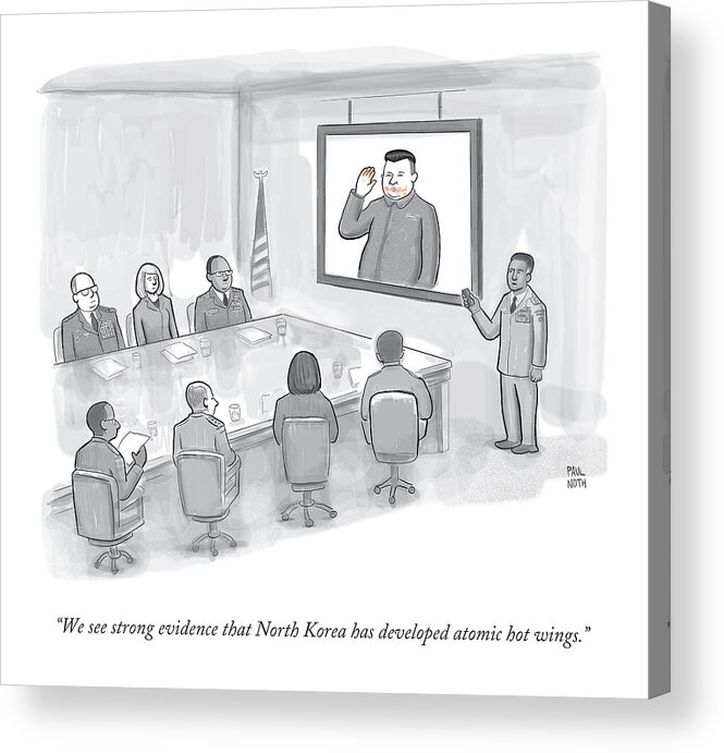 Kim Jong-un Acrylic Print featuring the drawing A Military Briefing by Paul Noth