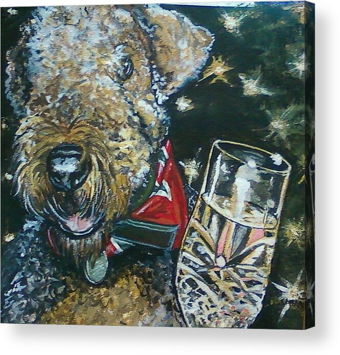 Airedale Acrylic Print featuring the painting A Toast to Bailey by Alexandria Weaselwise Busen