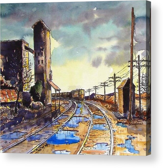 Railroad Acrylic Print featuring the painting At The Bend by Terry Banderas