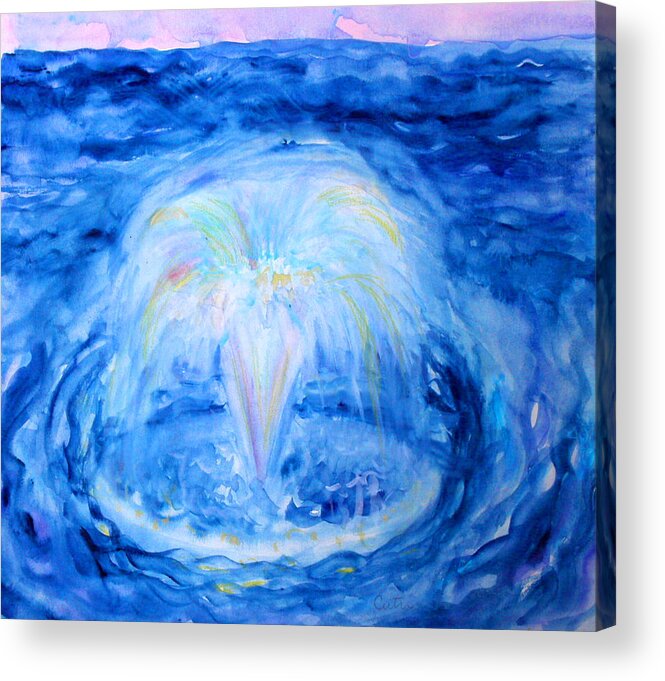 Water Acrylic Print featuring the painting Blue Fountain by Anne Cameron Cutri