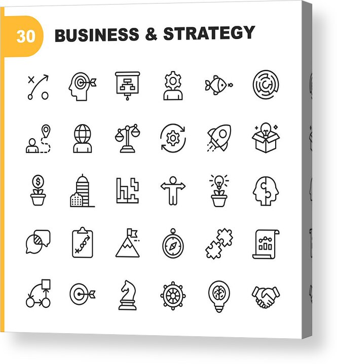 Expertise Acrylic Print featuring the drawing Business Strategy Line Icons. Editable Stroke. Pixel Perfect. For Mobile and Web. Contains such icons as Brainstorming, Bussiness Strategy, Business Consulting, Communication, Corporate Development. by Rambo182