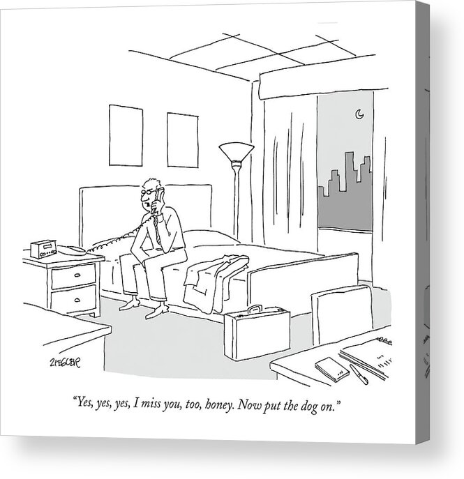 Relationships Pets Travel Problems

(businessman Sitting On A Bed In Hotel Room Talking On The Phone.) 121246 Jzi Jack Ziegler Topziegler Acrylic Print featuring the drawing Businessman Sitting On A Bed In Hotel Room by Jack Ziegler