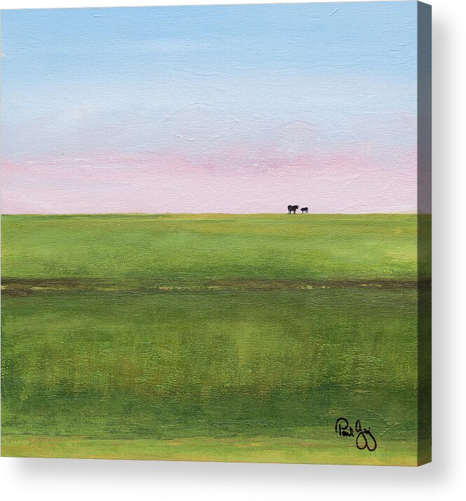 Levee Acrylic Print featuring the painting Cattle on the Levee by Paul Gaj