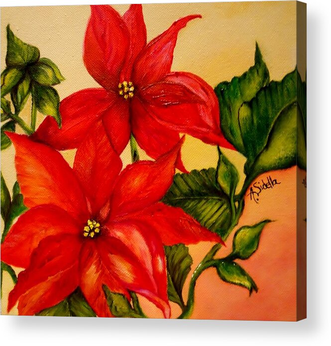 Christmas Flowers Acrylic Print featuring the painting Christmas Flowers by Annamarie Sidella-Felts