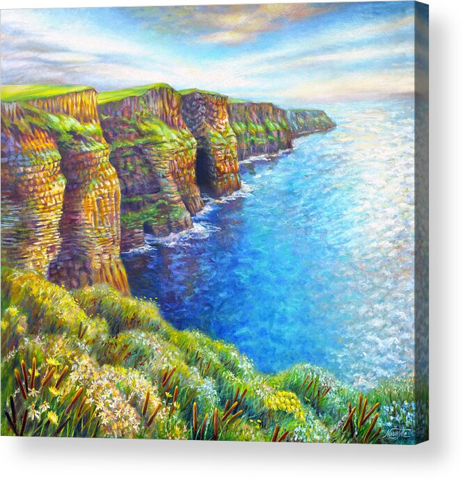 Oil Painting Acrylic Print featuring the painting Cliffs of Moher by Nancy Tilles