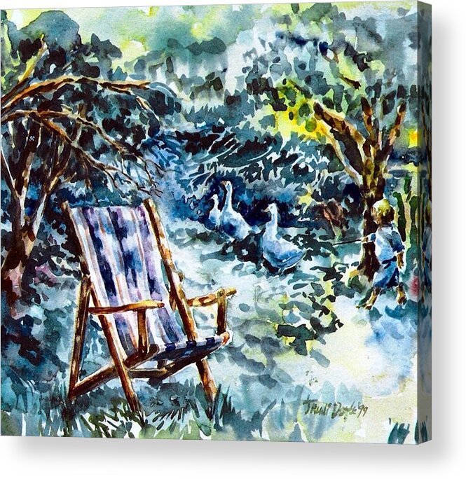 Deckchair Acrylic Print featuring the painting Deckchair in a Summer Garden by Trudi Doyle