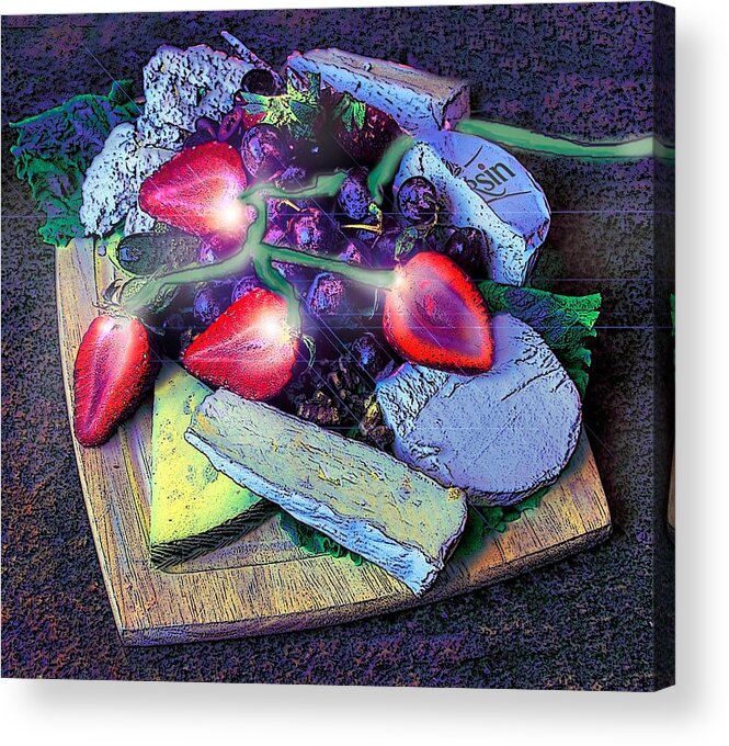 Kitchen Art Fruit Acrylic Print featuring the digital art Electric Strawberries by Pamela Smale Williams