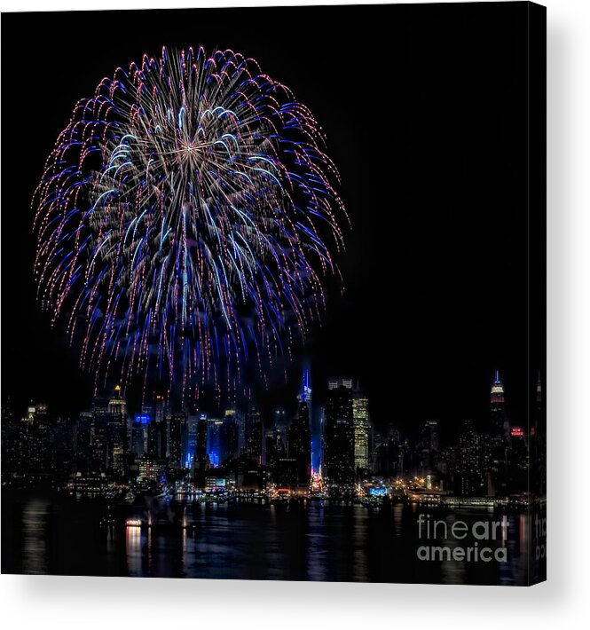 4th Of July Acrylic Print featuring the photograph Fireworks In New York City by Susan Candelario