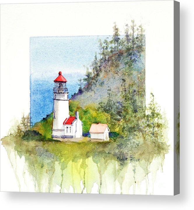 Heceta Head Lighthouse Acrylic Print featuring the painting Heceta Head Lighthouse by Bonnie Rinier
