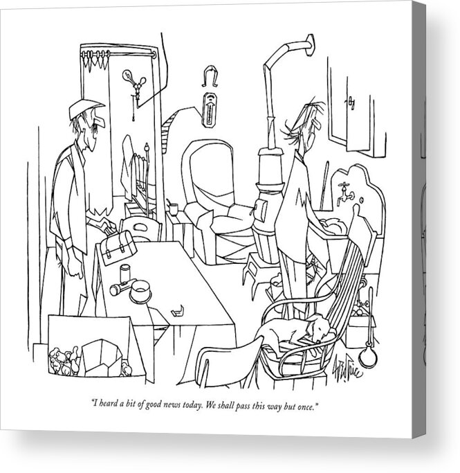 
(a Blue-collar Worker Speaks To His Dish-washing Wife.) Economy Psychology Artkey 45154 Acrylic Print featuring the drawing I Heard A Bit Of Good News Today. We Shall Pass by George Price