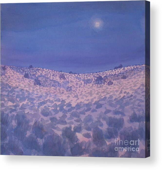 Landscape Acrylic Print featuring the painting Moonlit Winter Desert by Suzanne McKay