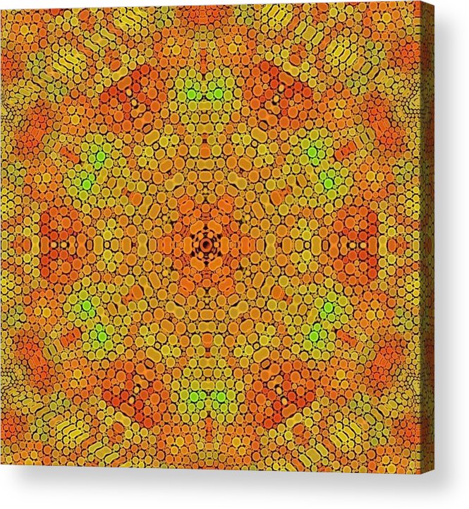 Digital Art Acrylic Print featuring the digital art Orange Bubble Mandala by Karen Buford