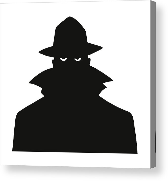 Fedora Acrylic Print featuring the drawing Silhouette of a Man in a Trench Coat and Hat by CSA-Archive