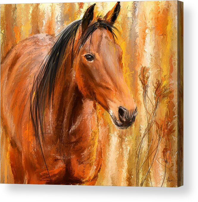 Bay Horse Paintings Acrylic Print featuring the painting Standing Regally- Bay Horse Paintings by Lourry Legarde