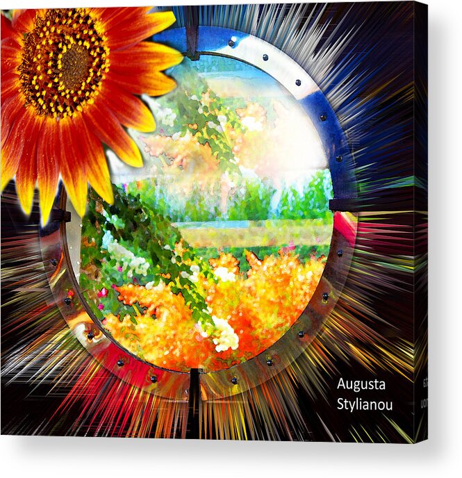 Augusta Stylianou Acrylic Print featuring the photograph Sunflower on a Landscape by Augusta Stylianou