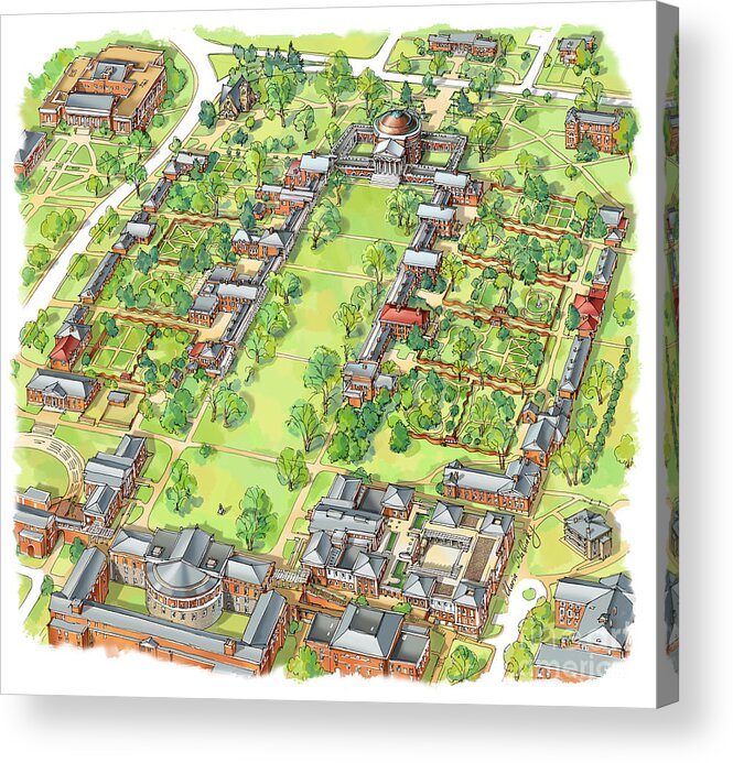 Uva Acrylic Print featuring the painting University of Virginia Academical Village by Maria Rabinky