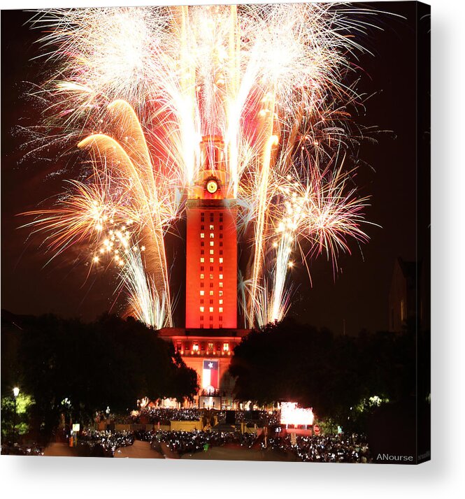 Ut Acrylic Print featuring the photograph UT Tower 2013 Fireworks by Andrew Nourse