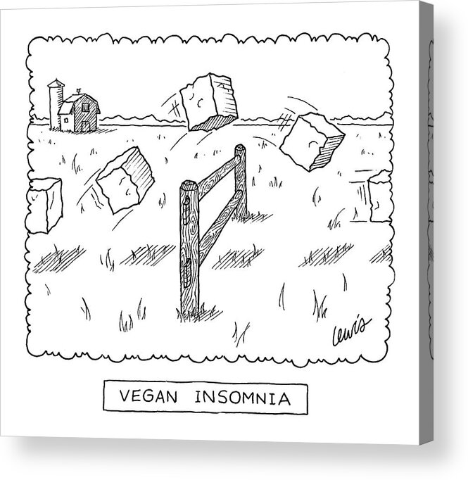 Dreams Food Dining Psychology Sleep Sleepless Tired
Vegan Insomnia
(blocks Of Tofu Jumping Over A Fence Like Counting Sheep.) 119378 Ele Eric Lewis Acrylic Print featuring the drawing Vegan Insomnia by Eric Lewis