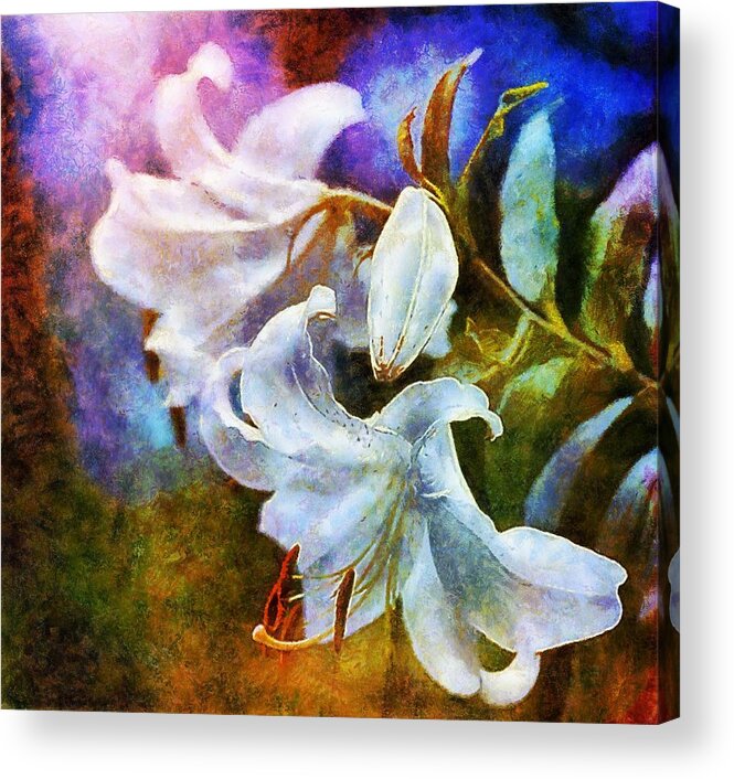 Lily Acrylic Print featuring the painting White Lily - colorful edition by Lilia D