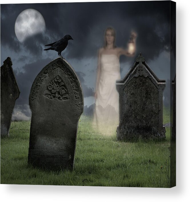 Halloween Acrylic Print featuring the photograph Woman Haunting Cemetery by Amanda Elwell