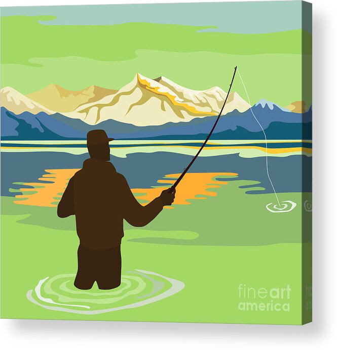 Fly Fisherman Acrylic Print featuring the digital art Fly Fisherman Casting #1 by Aloysius Patrimonio