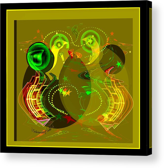 2654 Golden Abstract 2018 Acrylic Print featuring the digital art 2654 Golden abstract 2018 by Irmgard Schoendorf Welch