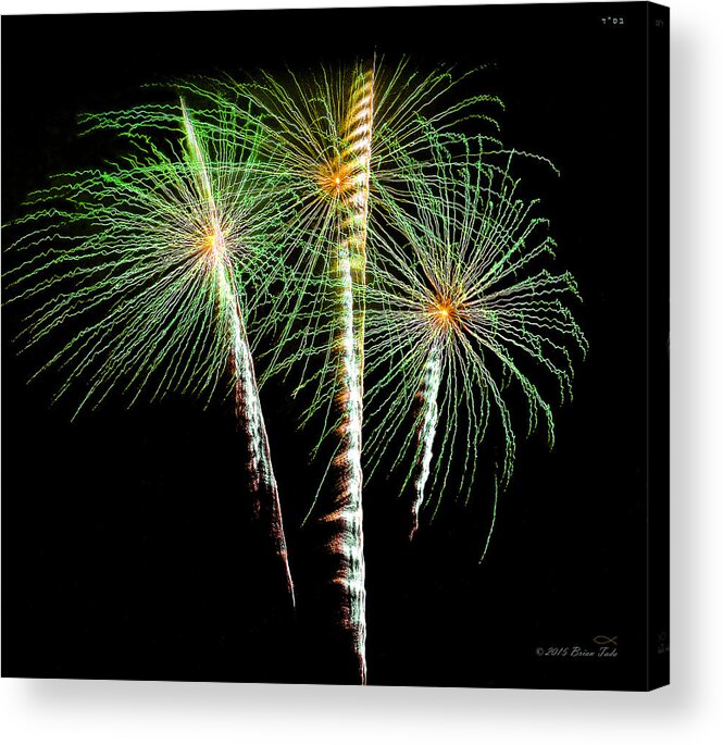 Fireworks Acrylic Print featuring the photograph 3 Palm Trees Fireworks by Brian Tada