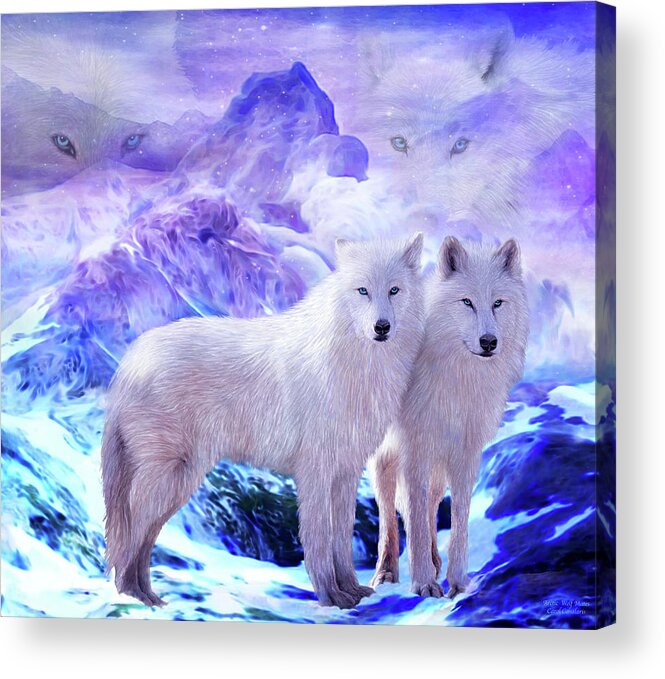 Carol Cavalaris Acrylic Print featuring the mixed media Arctic Wolf Mates by Carol Cavalaris