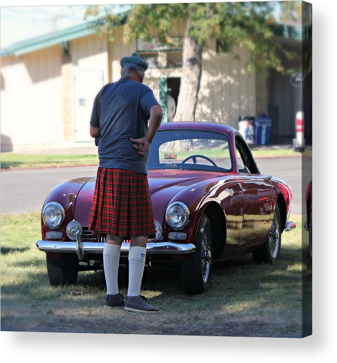 Scottish Acrylic Print featuring the photograph Big Man Little Car by Steve Natale