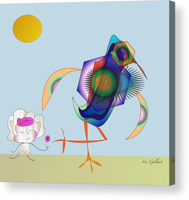 Cartoon Acrylic Print featuring the digital art Birdie by Iris Gelbart