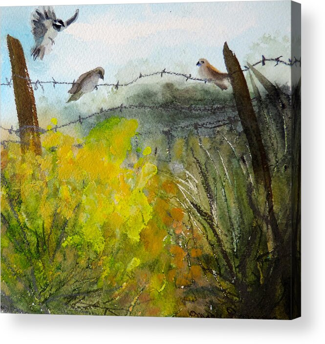 Birds Acrylic Print featuring the painting Birds on a Wire by Mary Gorman