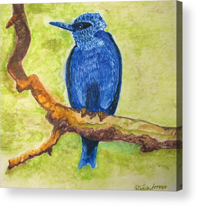 Birds Acrylic Print featuring the painting Black as Blue Bird by Patricia Arroyo