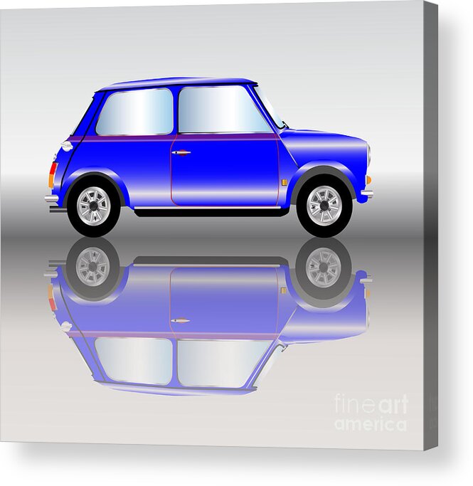 Mini Acrylic Print featuring the digital art Blue Mini Car by Bigalbaloo Stock