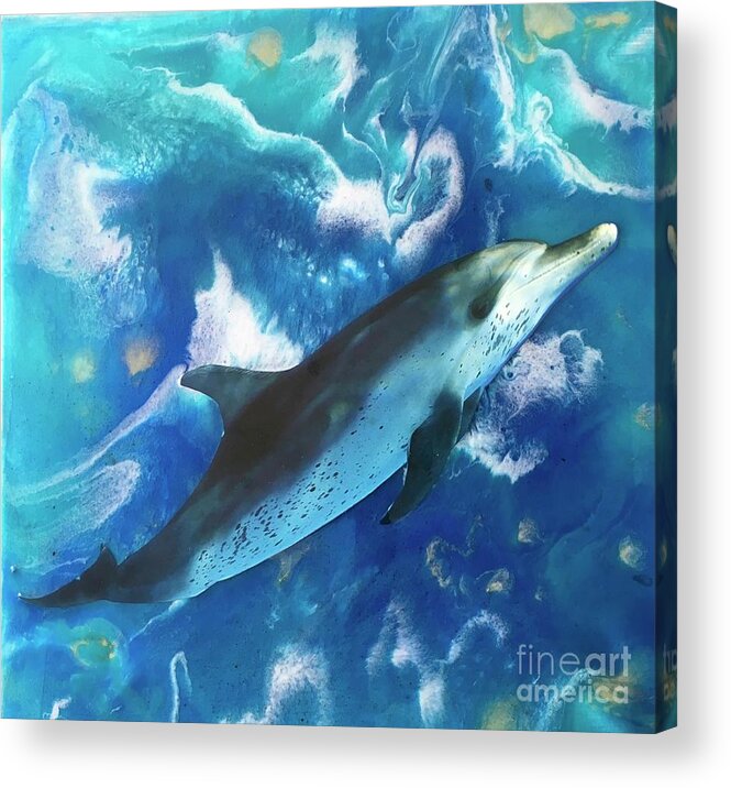 Resin Art Acrylic Print featuring the painting Caribbean Dolphin by Maria Karlosak