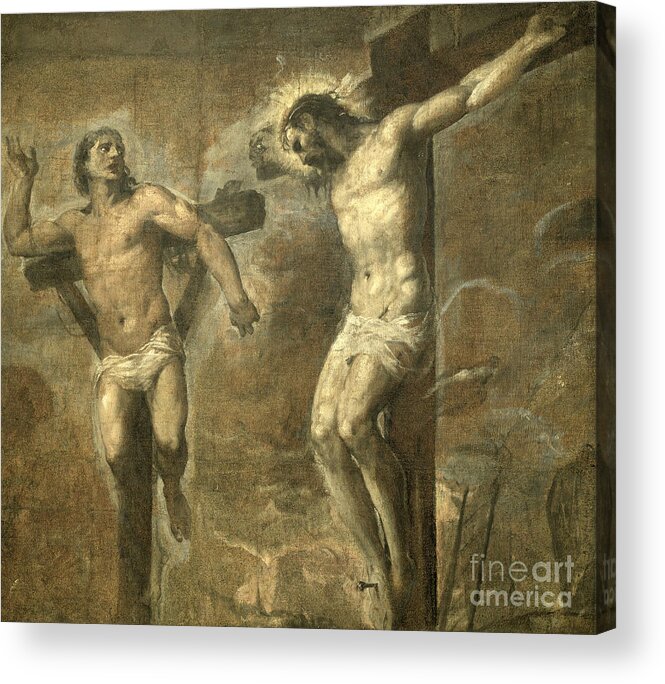 Titian Acrylic Print featuring the painting Christ on the Cross and the Good Thief by Titian