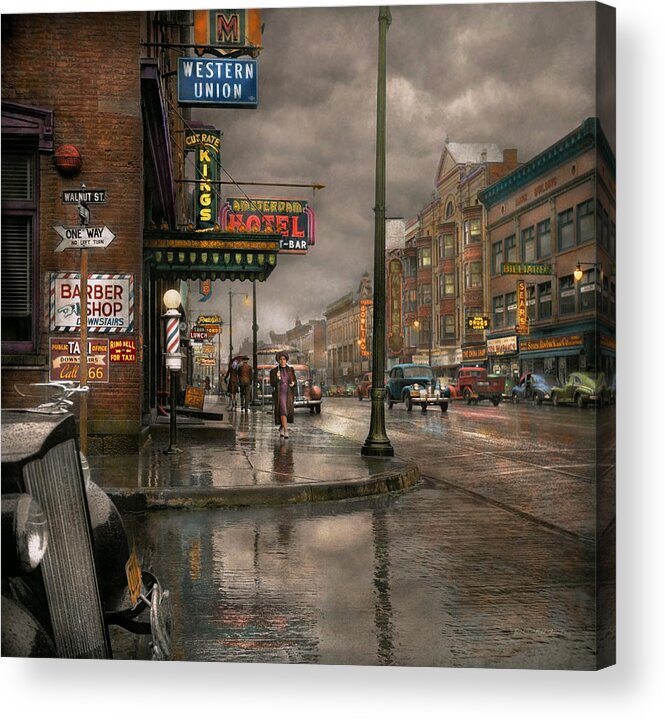 Colorized Acrylic Print featuring the photograph City - Amsterdam NY - Call 666 for Taxi 1941 by Mike Savad