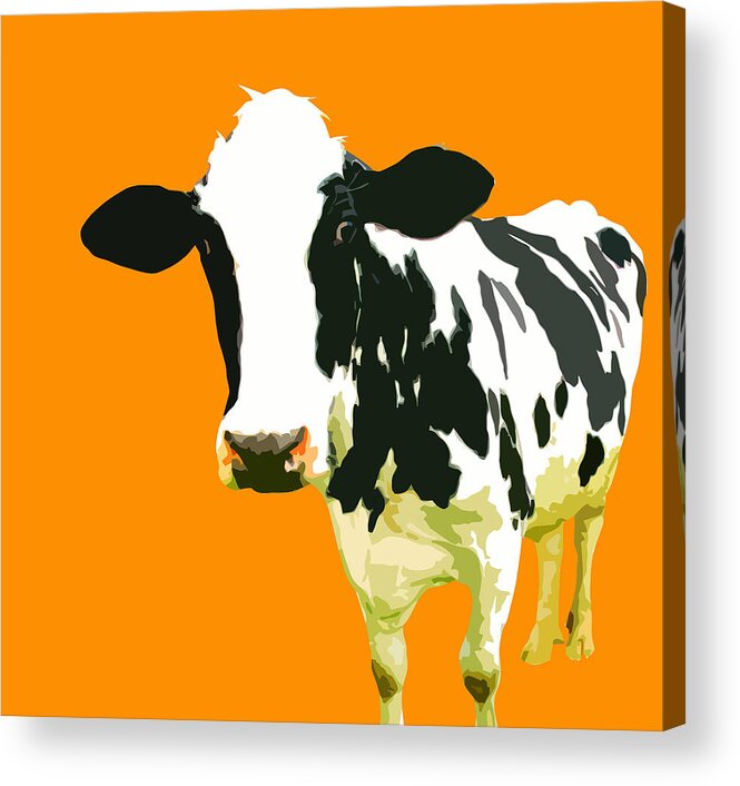 Cow Acrylic Print featuring the painting Cow in orange world by Sam Ribeiro