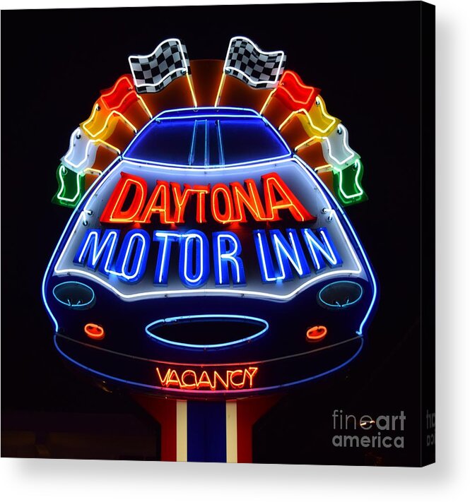 Daytona Acrylic Print featuring the photograph Daytona Motor Inn at Night by Betsy Warner