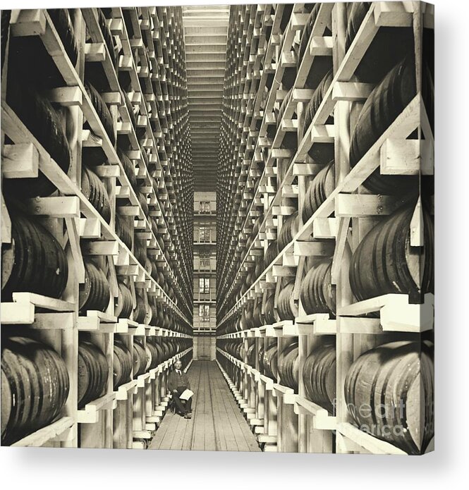 Distillery Barrel Racks 1905 Acrylic Print featuring the photograph Distillery Barrel Racks 1905 by Padre Art