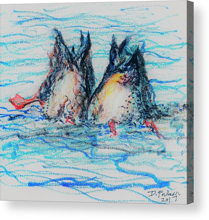 Ducks Acrylic Print featuring the mixed media Duck Tails by Denise F Fulmer