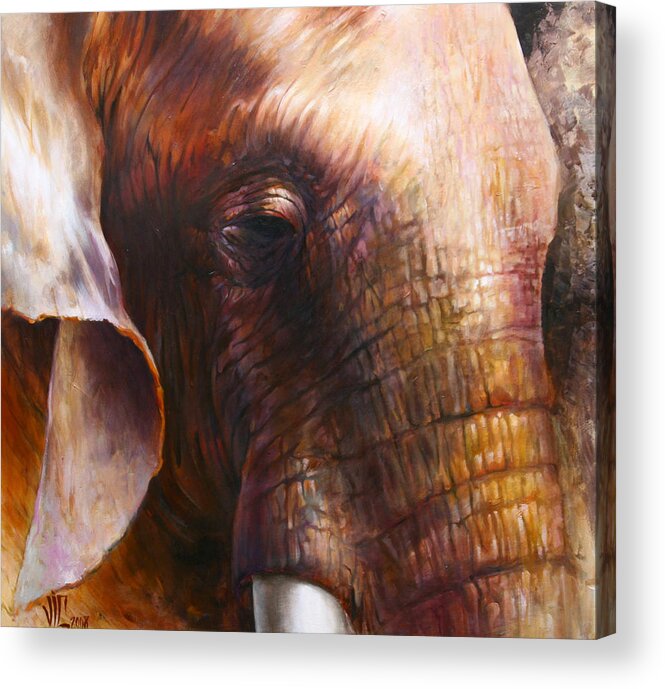 Elephant Acrylic Print featuring the painting Elephant empathy by Vali Irina Ciobanu