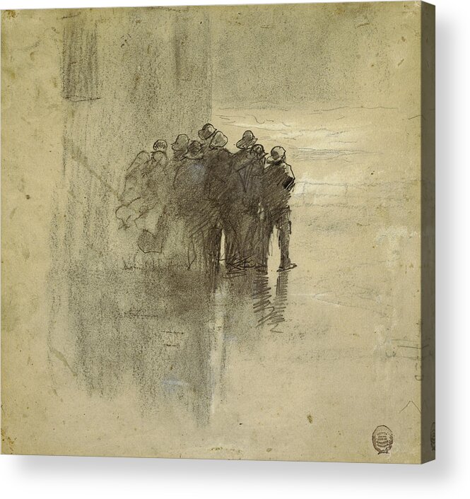 Winslow Homer Acrylic Print featuring the drawing Fishermen in Oilskins, Cullercoats, England, 1881 by Winslow Homer