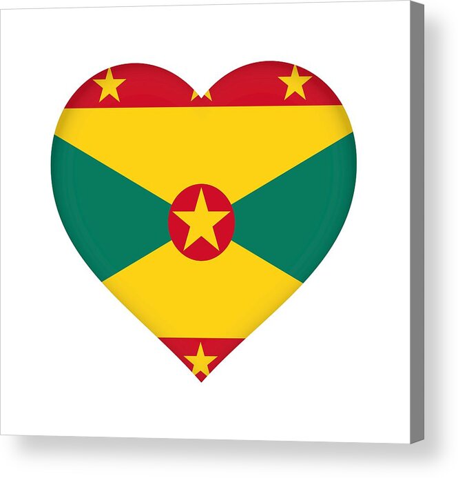 Grenada Acrylic Print featuring the digital art Flag of Grenada Heart by Roy Pedersen
