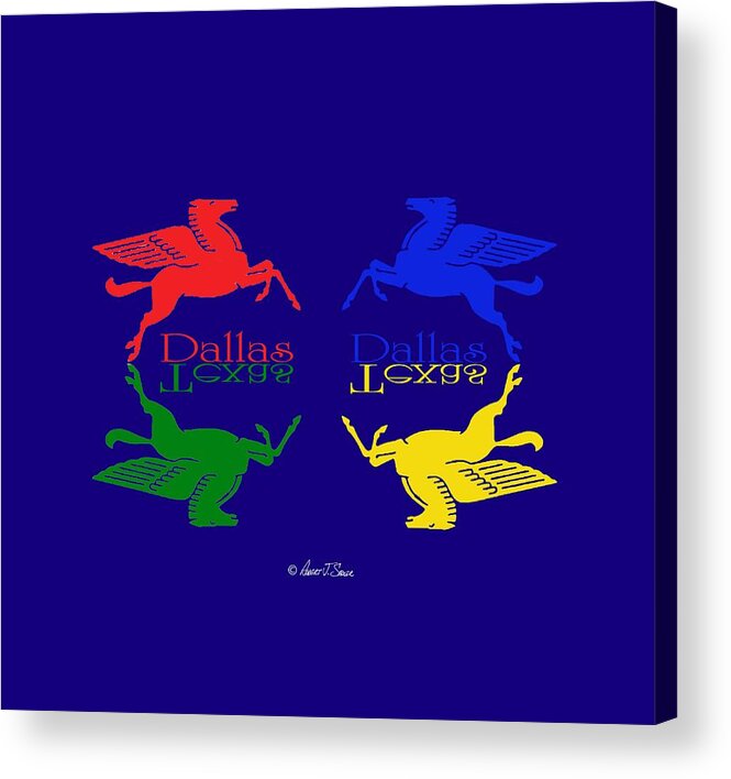  Acrylic Print featuring the digital art Flying Red Green Blue Yellow Horse Dallas Texas Reflections by Robert J Sadler