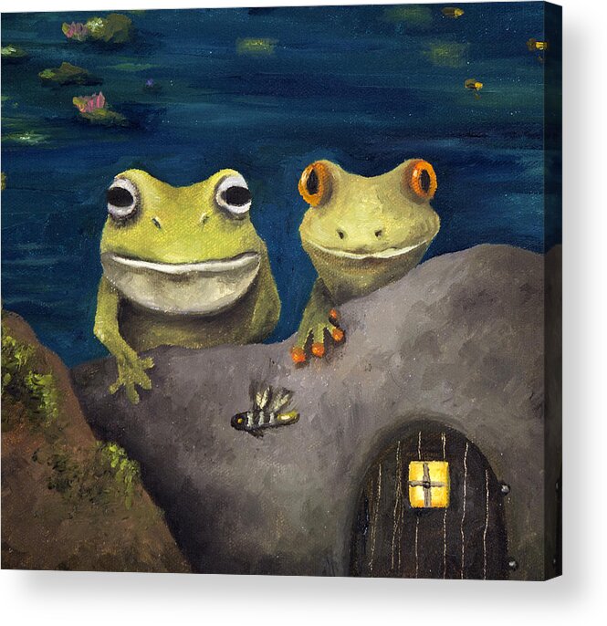 Frog Acrylic Print featuring the painting Frogland Detail by Leah Saulnier The Painting Maniac