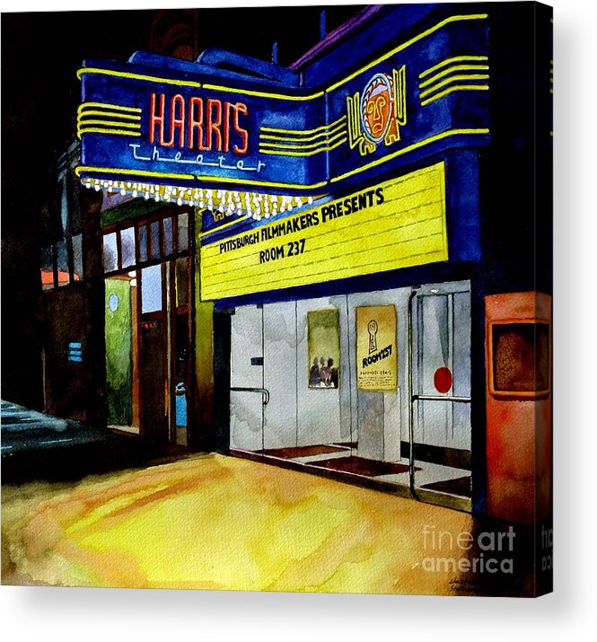 Theater Acrylic Print featuring the painting Harris Theater Pittsburgh Pennsylvania by Christopher Shellhammer